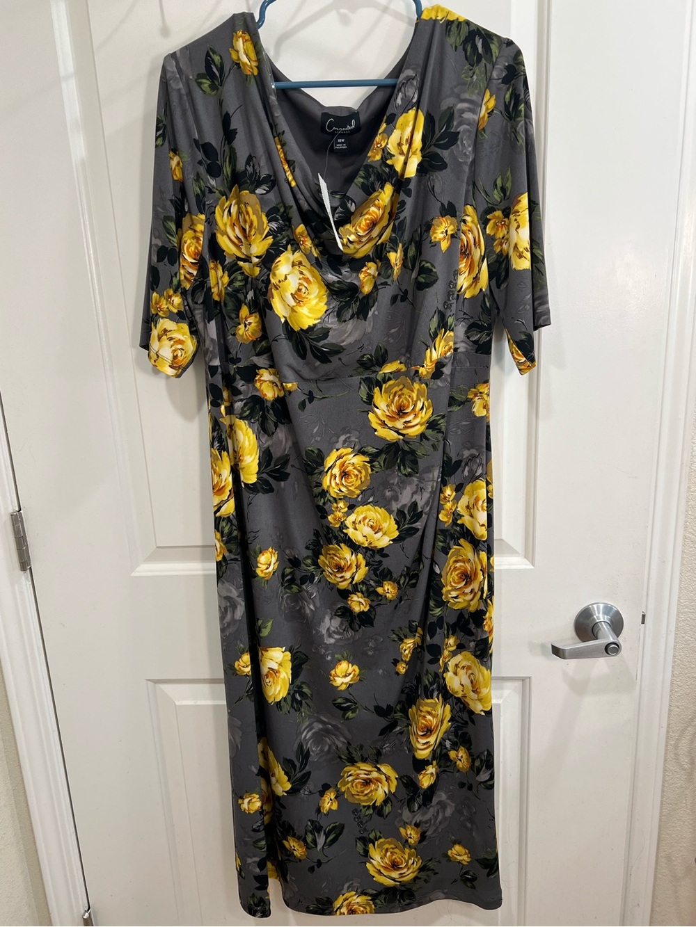 New - Dark Grey Maxi Dress with Yellow Rose Floral Print Connected Apreal